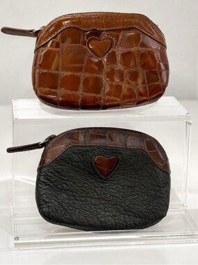 Brighton Leather Coin Pouch Set Heart Detail Croc Zip Small Wallets Mini Set